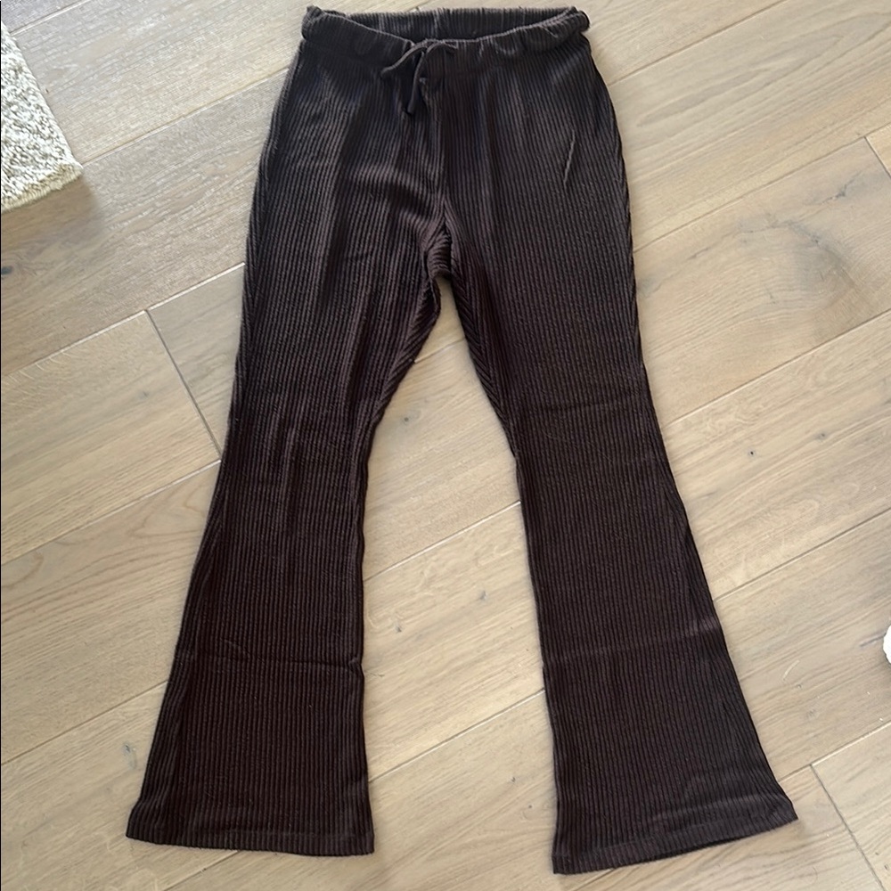 Babaton Brown Ribbed Flare Pants
